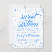 Blue Sweet 16 Birthday Save Date Confetti Save The Date (Voorkant)