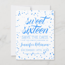 Blue Sweet 16 Birthday Save Date Confetti Save The Date