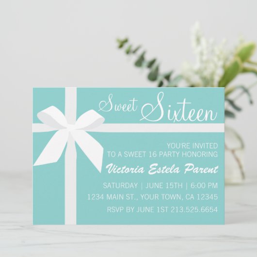 Blue Sweet 16 Invitation Kaart (Staand voorkant)