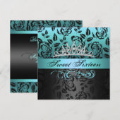 Blue Sweet 16 Prinses Tiara Birthday Invitation Kaart (Voorkant / Achterkant)