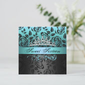 Blue Sweet 16 Prinses Tiara Birthday Invitation Kaart (Staand voorkant)