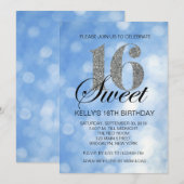 Blue Sweet 16 Silver Glitter Lights Kaart (Voorkant / Achterkant)