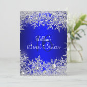 Blue Sweet 16 Snowflake Winter Wonderland Kaart (Staand voorkant)