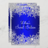 Blue Sweet 16 Snowflake Winter Wonderland Kaart (Voorkant / Achterkant)