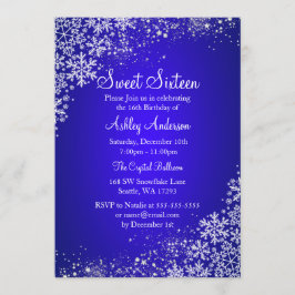 Blue Sweet 16 Winter Wonderland Sparkle Snowflakes Kaart
