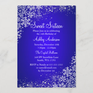 Blue Sweet 16 Winter Wonderland Sparkle Snowflakes Kaart