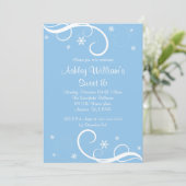 Blue Sweet 16 Winter Wonderland Swirl Snowflakes Kaart (Staand voorkant)