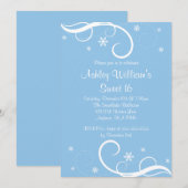Blue Sweet 16 Winter Wonderland Swirl Snowflakes Kaart (Voorkant / Achterkant)