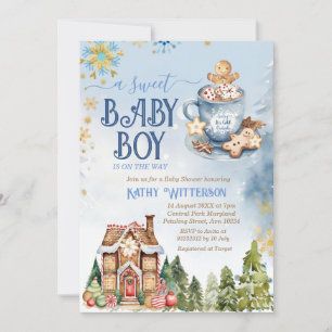 Blue Sweet Baby Boy Gingerbread House Baby shower Kaart