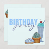 Blue Sweet behandelt verjaardagsuitnodiging Kaart (Voorkant / Achterkant)