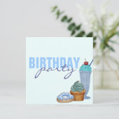 Blue Sweet behandelt verjaardagsuitnodiging Kaart (Staand voorkant)