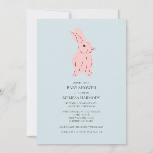 Blue Sweet Bunny Baby shower Invitation Kaart (Voorkant)