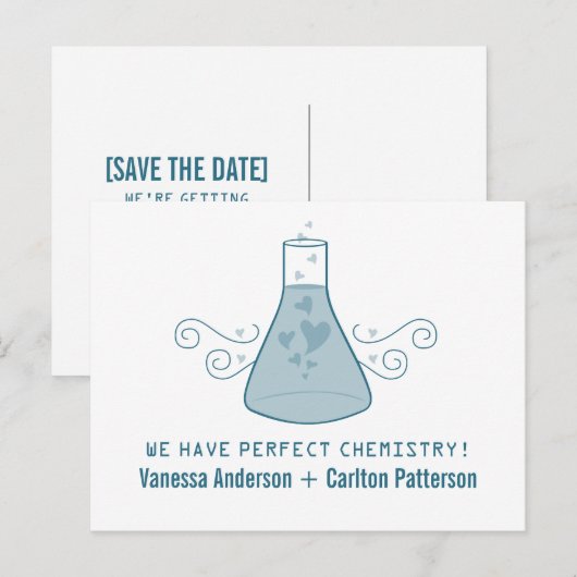 Blue Sweet Chemistry Save the Date Briefkaart (Voorkant / Achterkant)