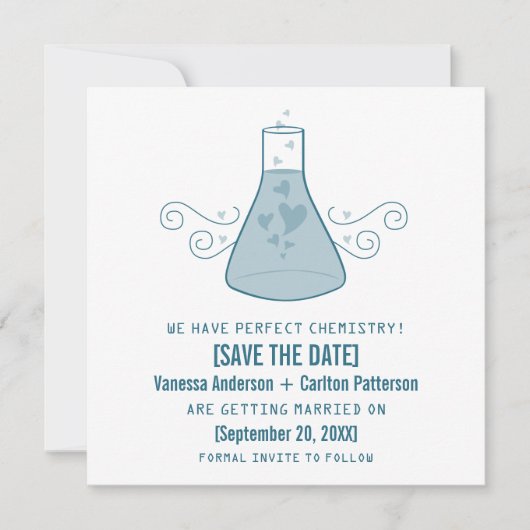 Blue Sweet Chemistry Save the Date Invite Kaart (Voorkant)