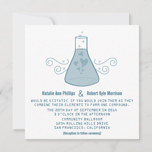 Blue Sweet Chemistry Wedding Invite Kaart (Voorkant)