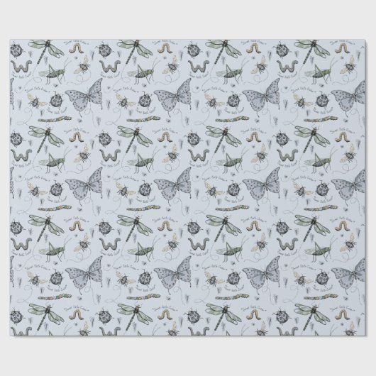 Blue Sweet Little Critter Baby Bugs Insecten Kinde Cadeaupapier (Vlak)