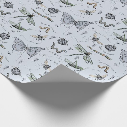 Blue Sweet Little Critter Baby Bugs Insecten Kinde Cadeaupapier (Hoek)