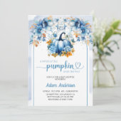 Blue Sweet Little Pumpkin Baby shower Uitnodiging (Staand voorkant)