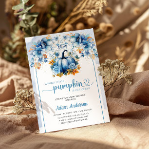 Blue Sweet Little Pumpkin Baby shower Uitnodiging