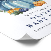 Blue Sweet Little Pumpkin Boy Baby shower Welkom Poster (Hoek)