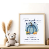 Blue Sweet Little Pumpkin Boy Baby shower Welkom Poster