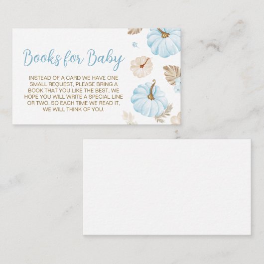 Blue Sweet Little Pumpkin Fall Baby Books for Baby Informatiekaartje (Voorkant / Achterkant)