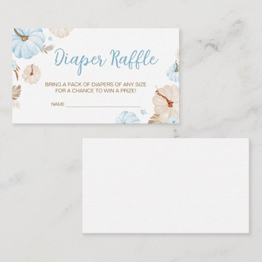 Blue Sweet Little Pumpkin Fall Baby Diaper Raffle Informatiekaartje (Voorkant / Achterkant)