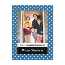 Blue Sweet Polka Dot Holiday Photo Briefkaart