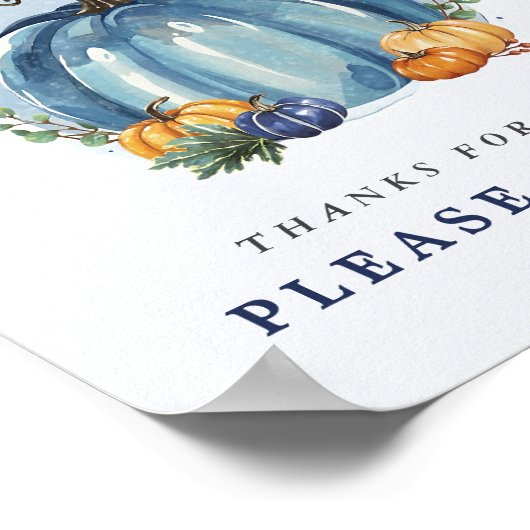 Blue Sweet Pumpkin Baby Boy Shower Favorieten Hier Poster (Hoek)