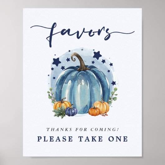 Blue Sweet Pumpkin Baby Boy Shower Favorieten Hier Poster (Voorkant)