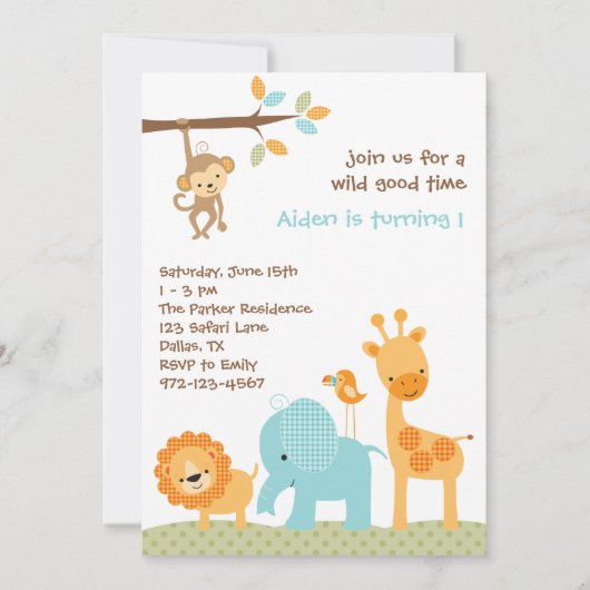 Blue Sweet Safari-uitnodigingen Kaart (Voorkant)