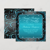 Blue Sweet Sixteen Swirl Verjaardag Uitnodigen Kaart (Voorkant / Achterkant)