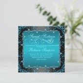 Blue Sweet Sixteen Swirl Verjaardag Uitnodigen Kaart (Staand voorkant)