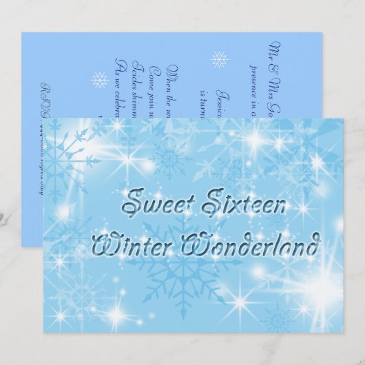 Blue Sweet Sixteen Uitnodiging Winter Wonderland (Voorkant / Achterkant)