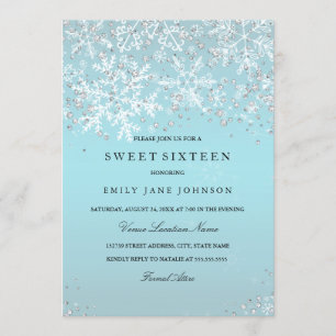 Blue Sweet Sixteen Winter Wonderland Sneeuwvlokken Kaart