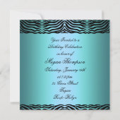 Blue Sweet Sixteen Zebra/Bow Verjaardagsuitnodigin Kaart (Achterkant)