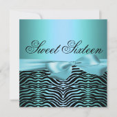 Blue Sweet Sixteen Zebra/Bow Verjaardagsuitnodigin Kaart (Voorkant)