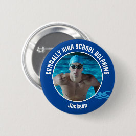Blue Swim Team Photo High School Swimmer Ronde Button 5,7 Cm