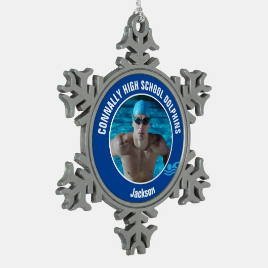 Blue Swim Team Photo High School Swimmer Tin Sneeuwvlok Ornament (Links)