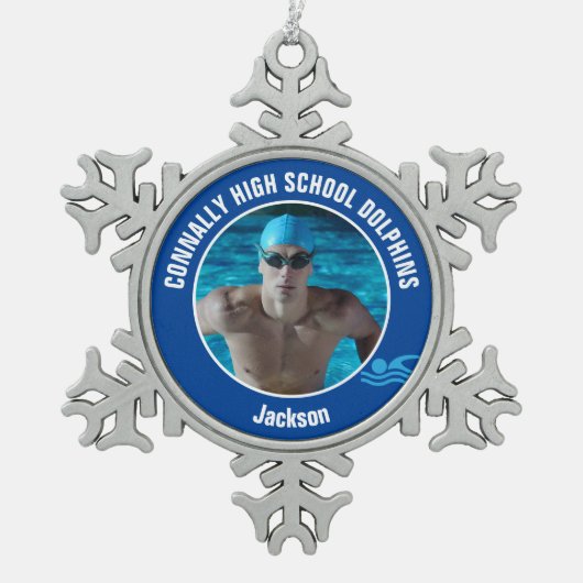 Blue Swim Team Photo High School Swimmer Tin Sneeuwvlok Ornament (Voorkant)