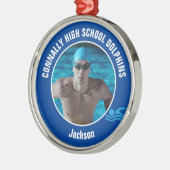 Blue Swim Team Photo Swimmer Christmas Gift Metalen Ornament (Links)