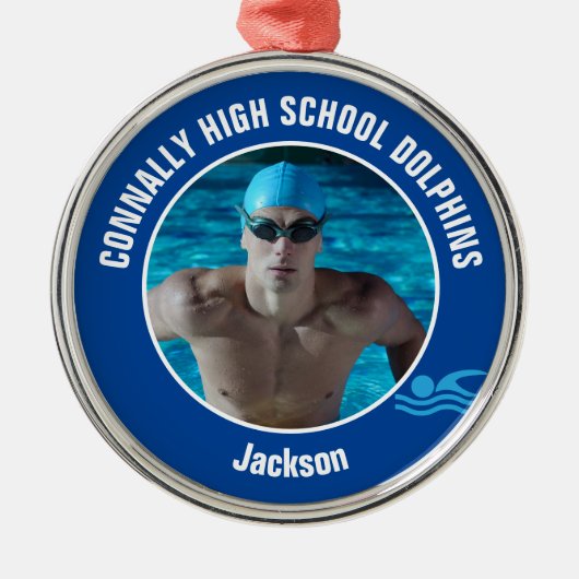Blue Swim Team Photo Swimmer Christmas Gift Metalen Ornament (Voorkant)