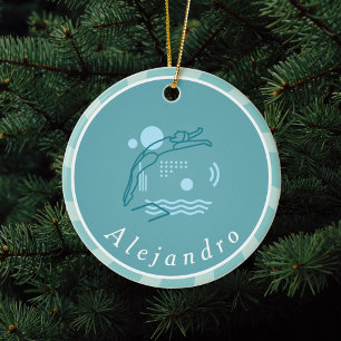 Blue Swimmer Girls Swimming Pool Personated Keramisch Ornament