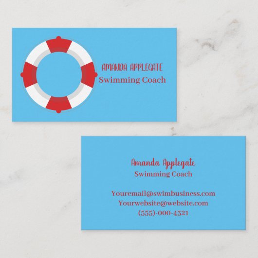 Blue Swimming Coach Instructor Visitekaartje (Voorkant / Achterkant)