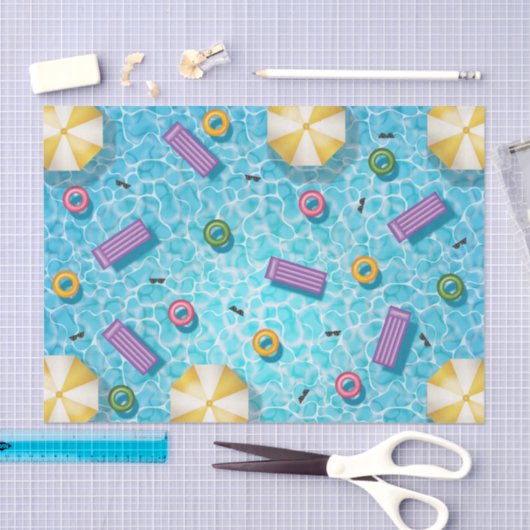 Blue Swimming Pool With Colorful Pool Floats Tissuepapier (Craft)