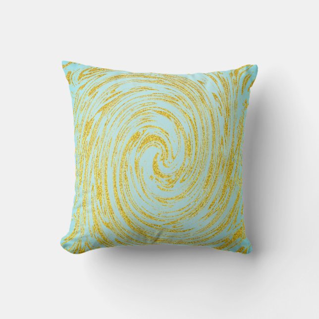 Blue Swirl Abstract Gold Golden Glitter Gift Favor Buitenkussen (Voorkant)