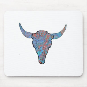 Blue Swirl Bison Skull Art Muismat