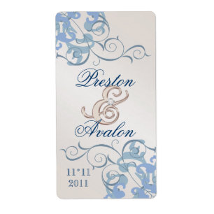 Blue Swirl Champagne Jeweled Blue Wine Label