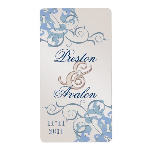 Blue Swirl Champagne Jeweled Blue Wine Label (Voorkant)