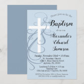 Blue Swirl Cross Baptism Invitation Boy's Kaart (Voorkant / Achterkant)